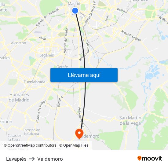 Lavapiés to Valdemoro map