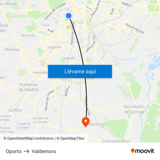 Oporto to Valdemoro map