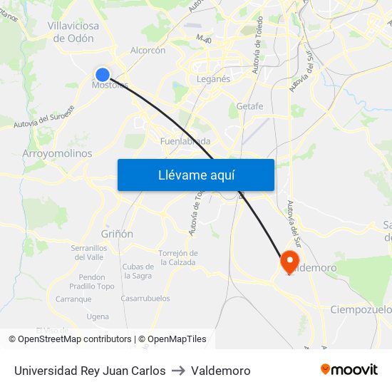 Universidad Rey Juan Carlos to Valdemoro map