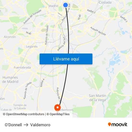 O'Donnell to Valdemoro map