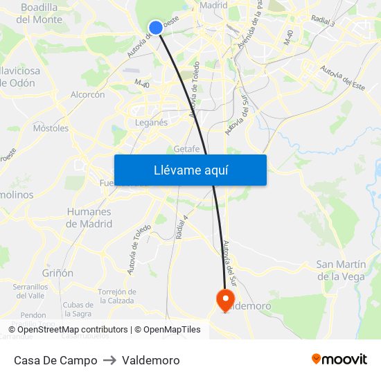 Casa De Campo to Valdemoro map