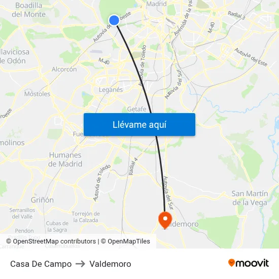 Casa De Campo to Valdemoro map