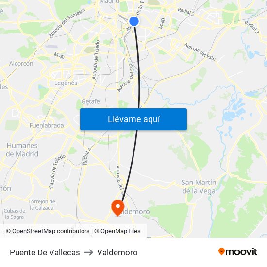 Puente De Vallecas to Valdemoro map