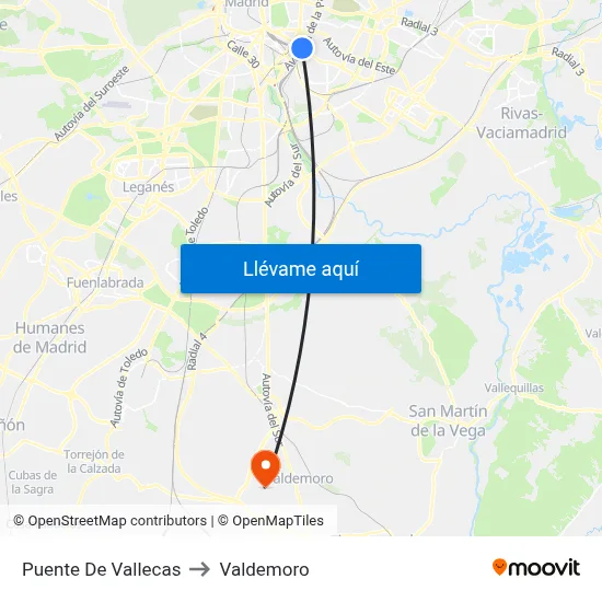 Puente De Vallecas to Valdemoro map