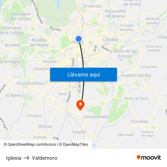 Iglesia to Valdemoro map