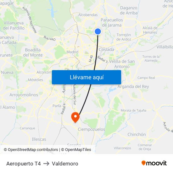 Aeropuerto T4 to Valdemoro map