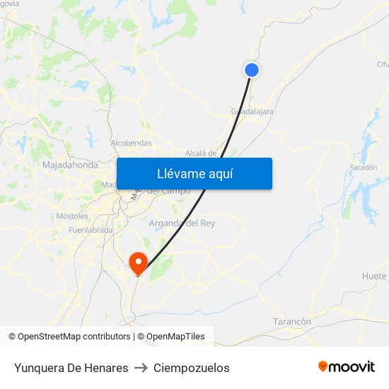 Yunquera De Henares to Ciempozuelos map