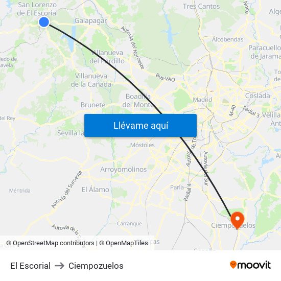 El Escorial to Ciempozuelos map