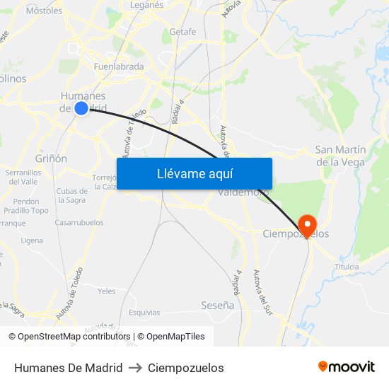 Humanes De Madrid to Ciempozuelos map