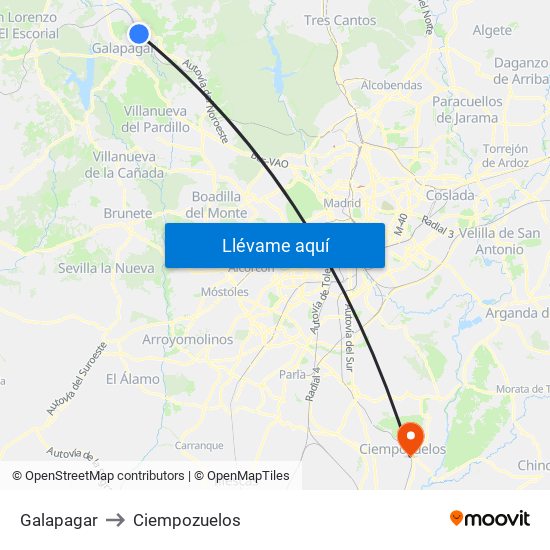 Galapagar to Ciempozuelos map