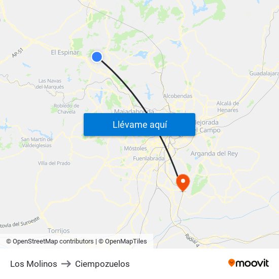 Los Molinos to Ciempozuelos map