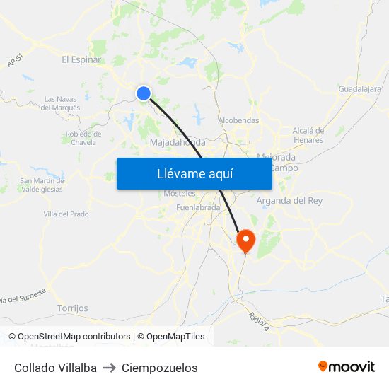 Collado Villalba to Ciempozuelos map