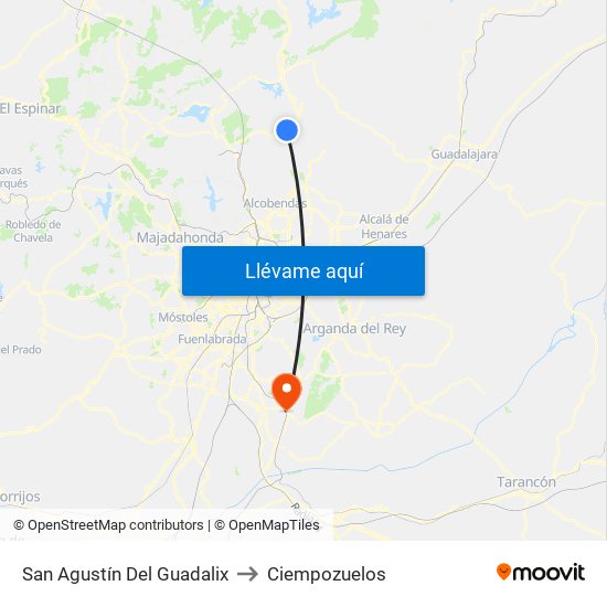 San Agustín Del Guadalix to Ciempozuelos map