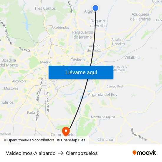 Valdeolmos-Alalpardo to Ciempozuelos map