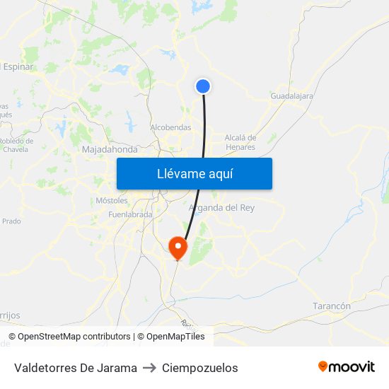 Valdetorres De Jarama to Ciempozuelos map