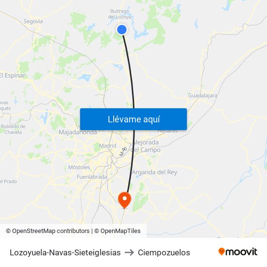 Lozoyuela-Navas-Sieteiglesias to Ciempozuelos map
