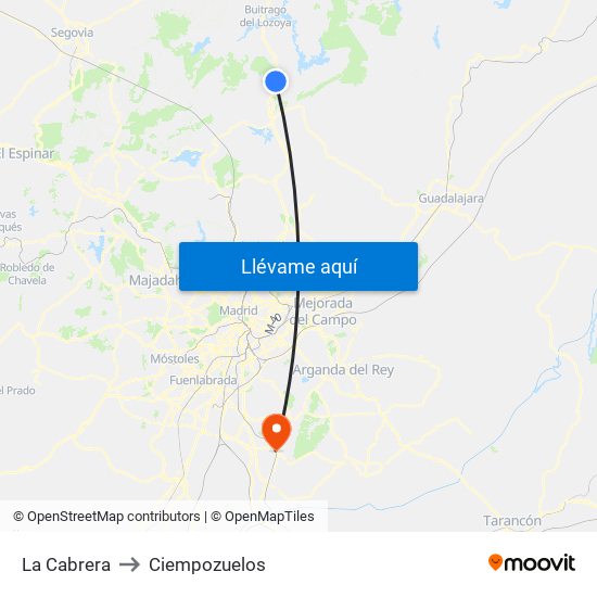 La Cabrera to Ciempozuelos map