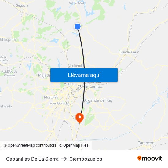 Cabanillas De La Sierra to Ciempozuelos map