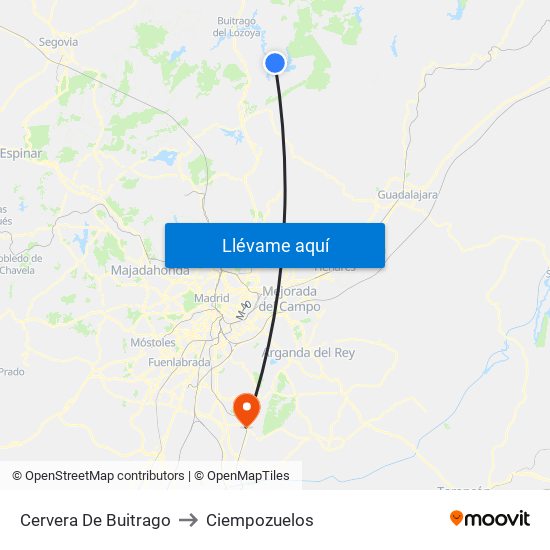 Cervera De Buitrago to Ciempozuelos map