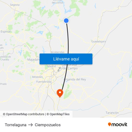 Torrelaguna to Ciempozuelos map