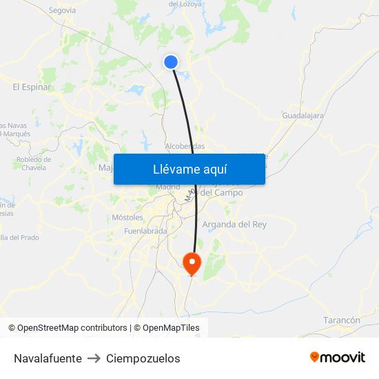 Navalafuente to Ciempozuelos map