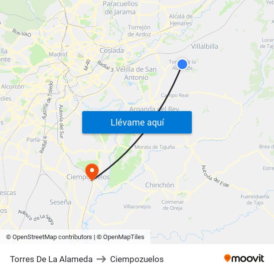 Torres De La Alameda to Ciempozuelos map