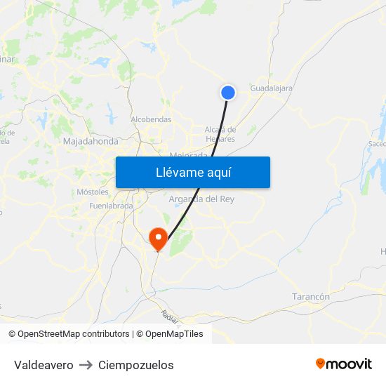 Valdeavero to Ciempozuelos map
