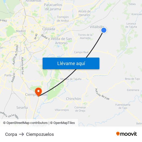 Corpa to Ciempozuelos map
