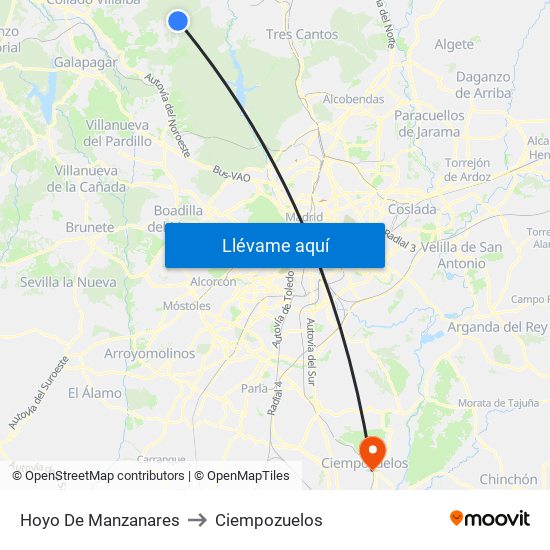 Hoyo De Manzanares to Ciempozuelos map