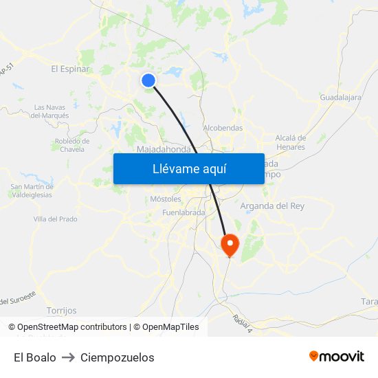 El Boalo to Ciempozuelos map