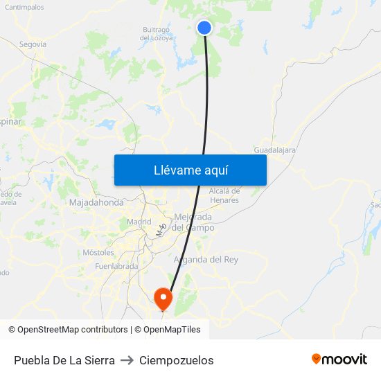 Puebla De La Sierra to Ciempozuelos map