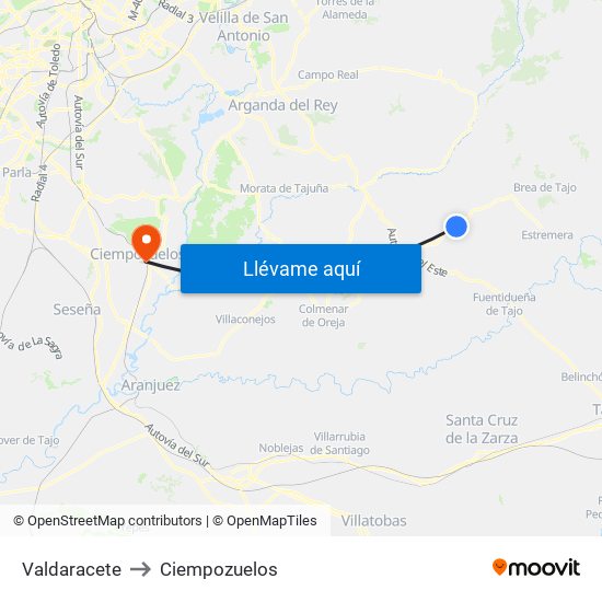 Valdaracete to Ciempozuelos map