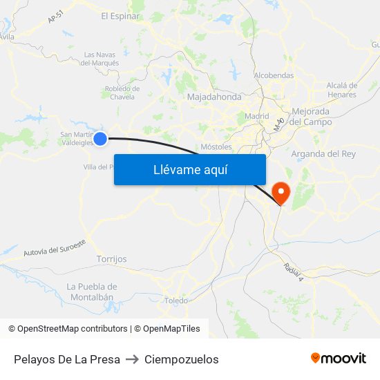 Pelayos De La Presa to Ciempozuelos map