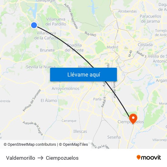 Valdemorillo to Ciempozuelos map