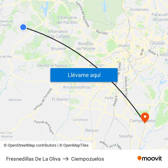 Fresnedillas De La Oliva to Ciempozuelos map