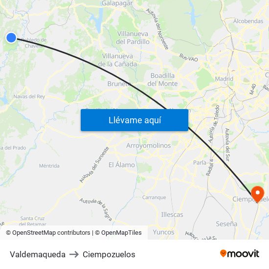 Valdemaqueda to Ciempozuelos map