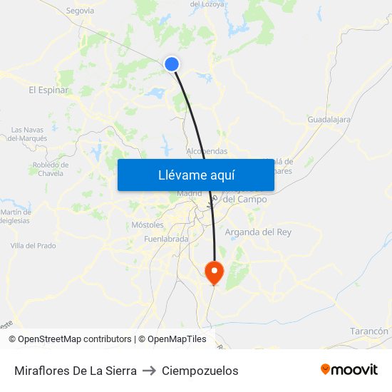 Miraflores De La Sierra to Ciempozuelos map