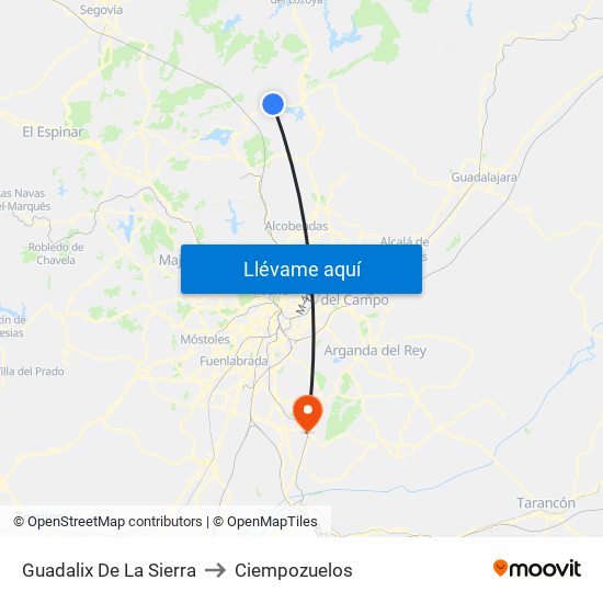Guadalix De La Sierra to Ciempozuelos map