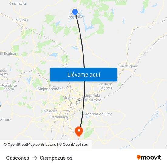 Gascones to Ciempozuelos map