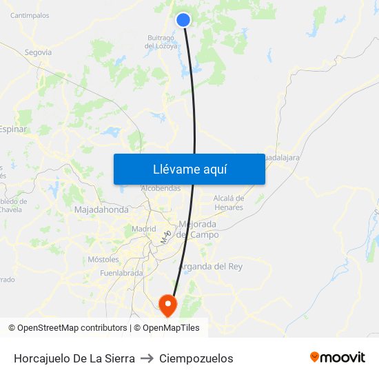 Horcajuelo De La Sierra to Ciempozuelos map