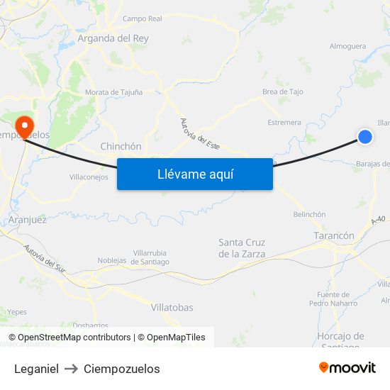 Leganiel to Ciempozuelos map