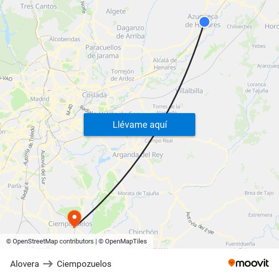 Alovera to Ciempozuelos map