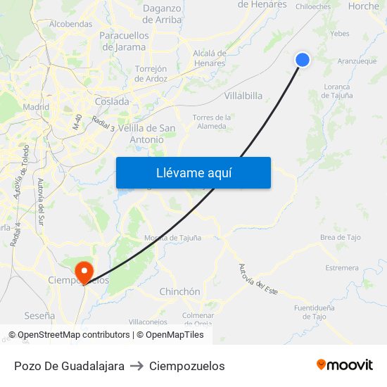 Pozo De Guadalajara to Ciempozuelos map