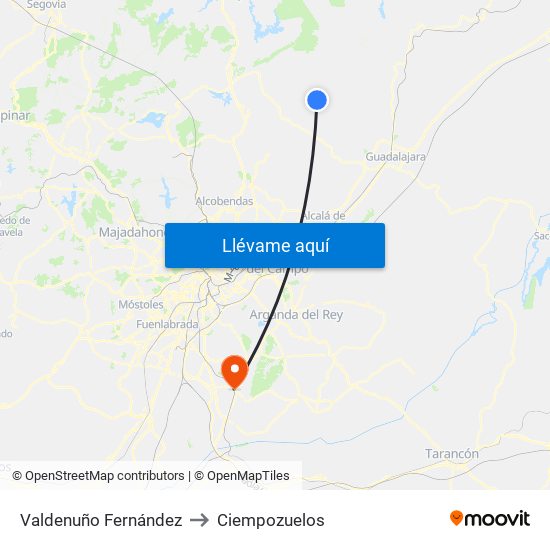 Valdenuño Fernández to Ciempozuelos map