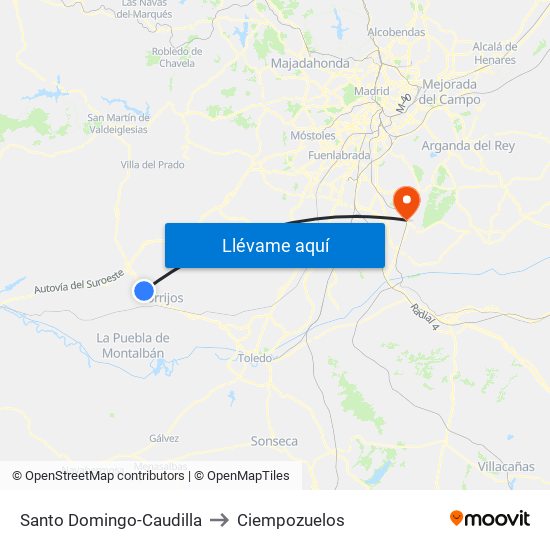Santo Domingo-Caudilla to Ciempozuelos map
