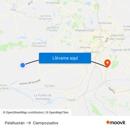 Pelahustán to Ciempozuelos map