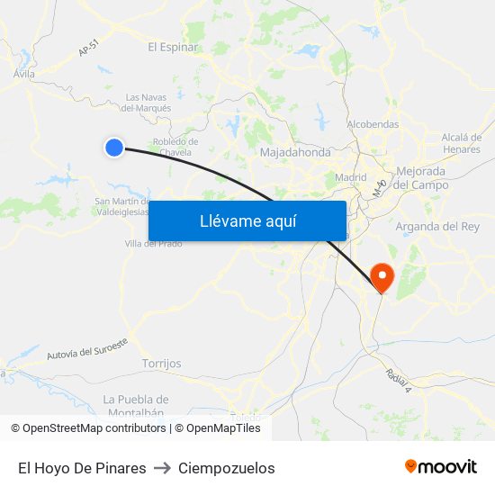 El Hoyo De Pinares to Ciempozuelos map