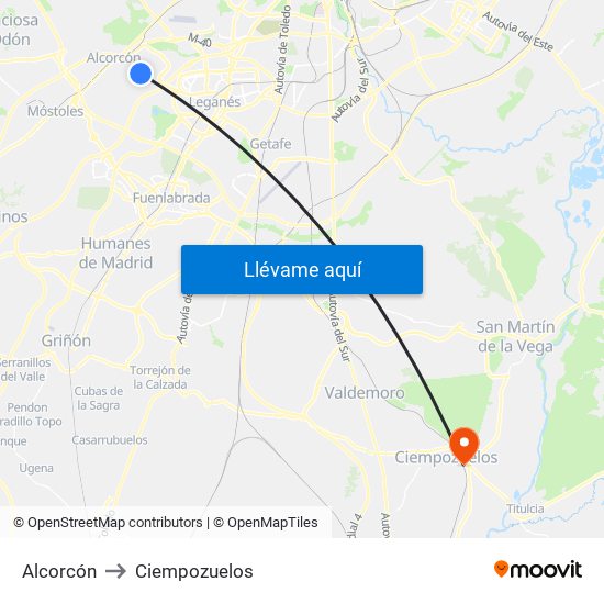 Alcorcón to Ciempozuelos map