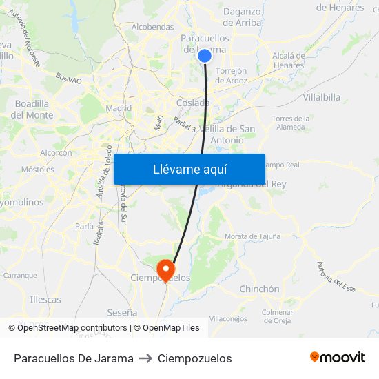 Paracuellos De Jarama to Ciempozuelos map