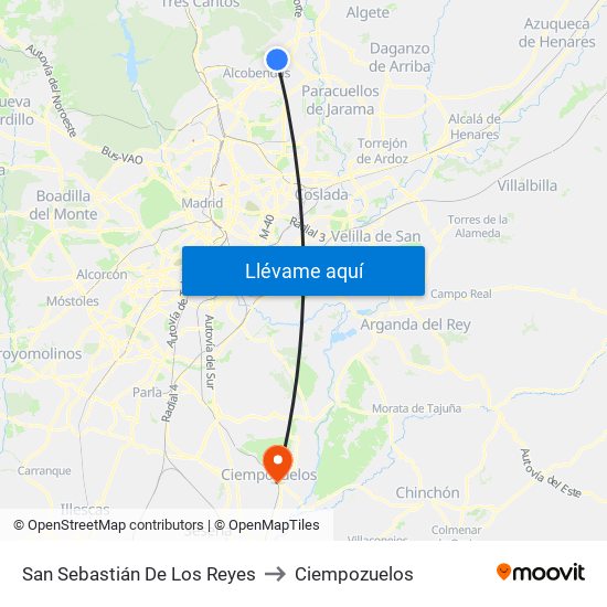 San Sebastián De Los Reyes to Ciempozuelos map